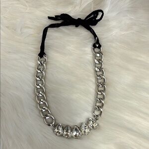 Elegant Silver Necklace with Black Ribbon